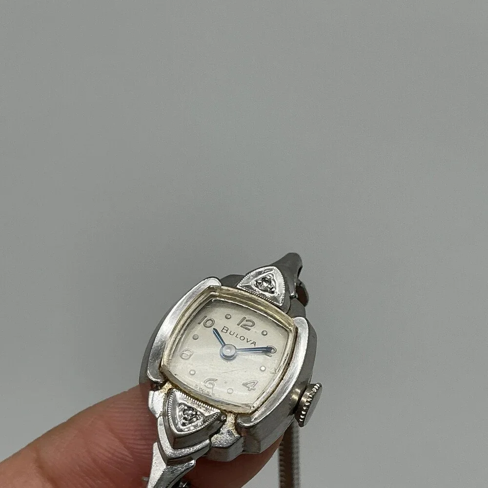 Vintage Bulova Womens Watch 17mm Cocktaill 10K RGP Diamond Swiss Manual 5.75